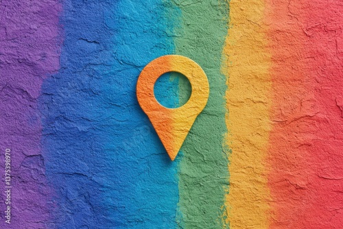 Colorful Texture Background with Location Pin Icon on Wall