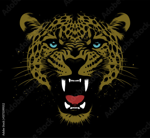 angry leopard face - grunge style (artwork 2)