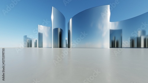 Fototapeta Naklejka Na Ścianę i Meble -  3d illustration of abstract minimal architecture background, geometric architectural with chrome or metallic arch design
