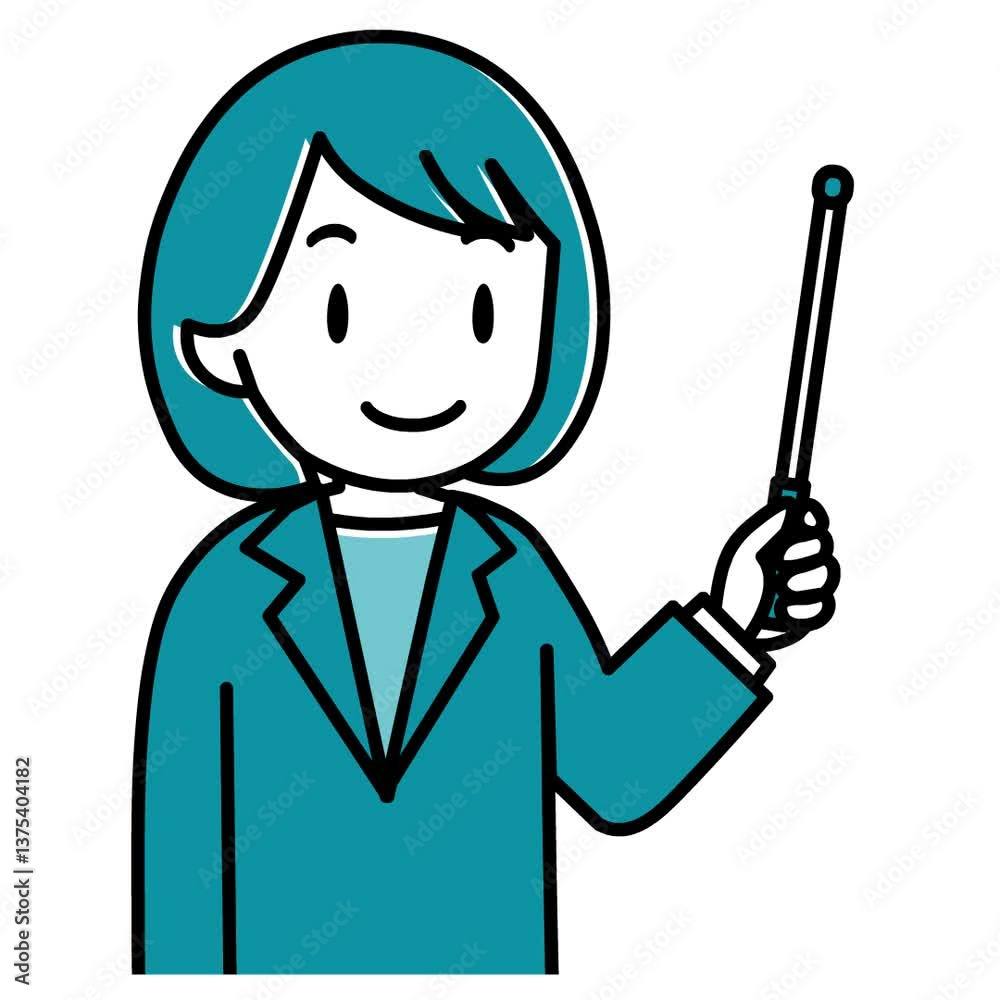 指示棒を持ち口パクで説明するスーツの女性 指示棒を持ち口パクで説明するスーツの女性