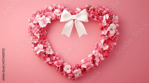 A beautiful heart made of flowers and a matching white bow