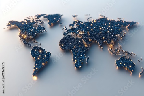 Global Network Connection in Abstract Wireframe Art