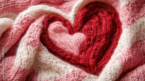 Obraz na płótnie Three knitted hearts of different colors are nested together w salonie