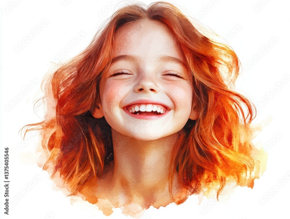 Happy redhead girl portrait, AI generated. Happy redhead girl portrait, AI generated.