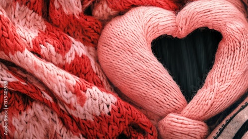 Obraz na płótnie A heart shaped knitted item on a soft patterned textile w salonie
