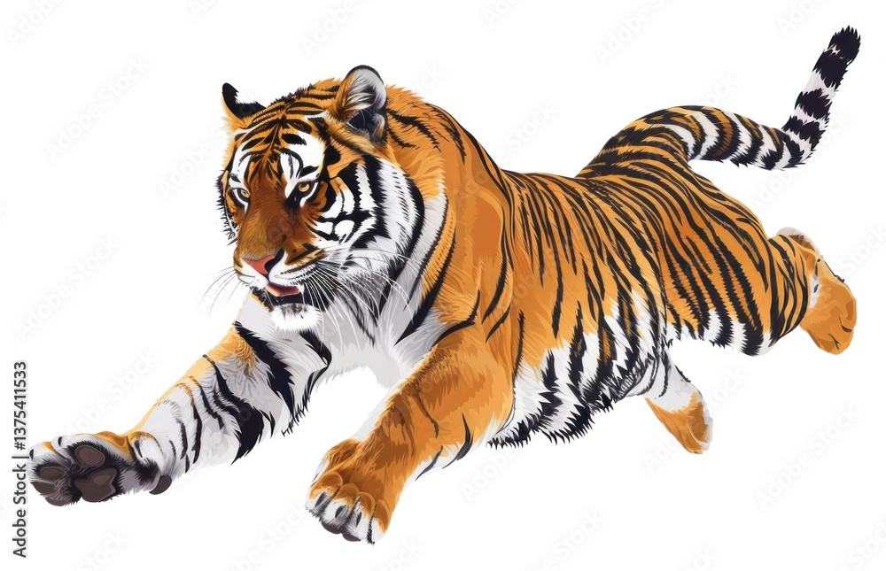 Fototapeta premium PNG Tiger jumping wildlife animal mammal.