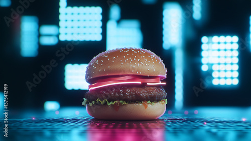 Burger in Neon: A vibrant d...