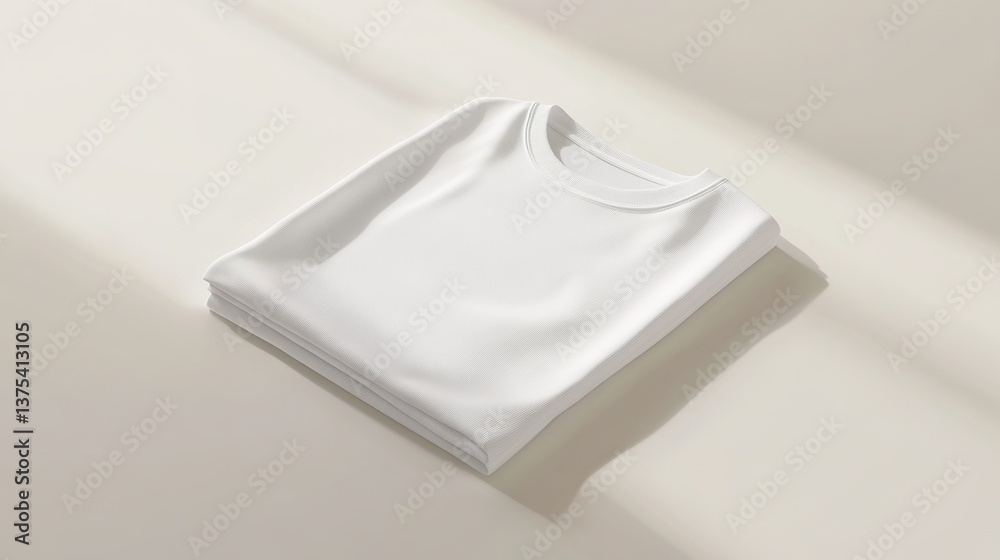 Neatly Stacked White T-Shirts with Subtle Shadow Accents on Neutral Surface Neatly Stacked White T-Shirts with Subtle Shadow Accents on Neutral Surface