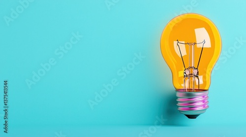 Bright Yellow Light Bulb on a Turquoise Background Idea Concept Illumination Inspiration