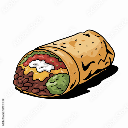 Mission-Style Burrito with Beans, Guacamole, and Cheese