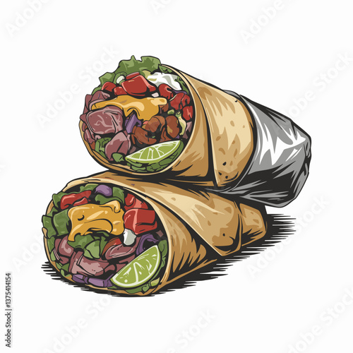 Mission-Style Burrito with Beans, Guacamole, and Cheese