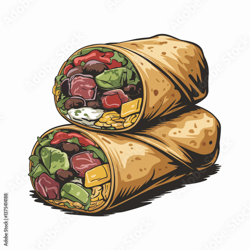 Mission-Style Burrito with Beans, Guacamole, and Cheese