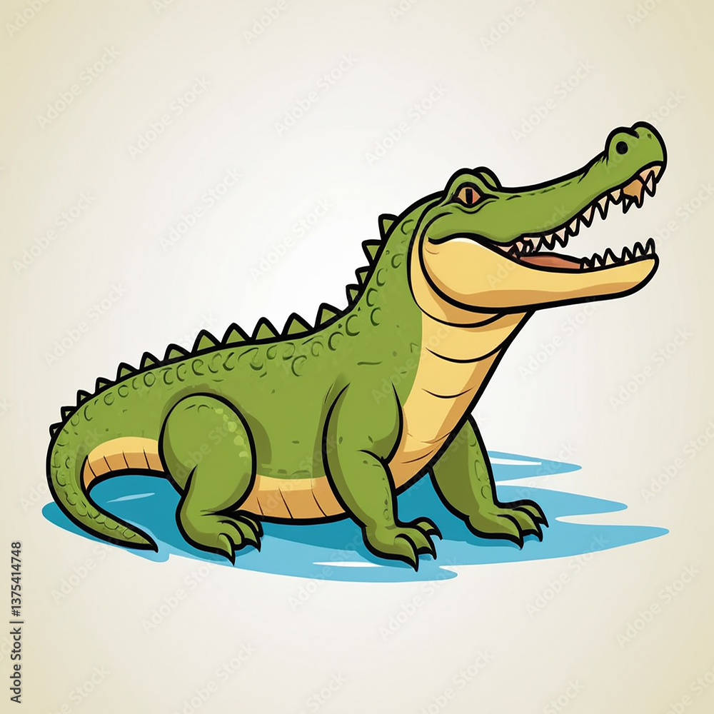 Obraz premium Friendly Green Crocodile Cartoon Illustration for Kids