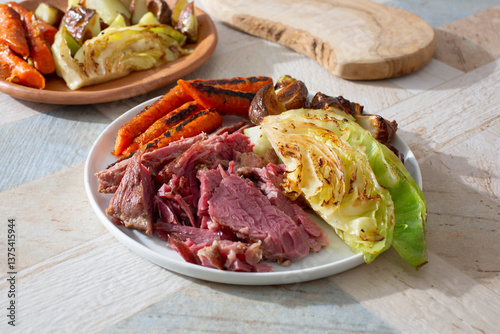 Foto A view of a plate of Irish corned beef.