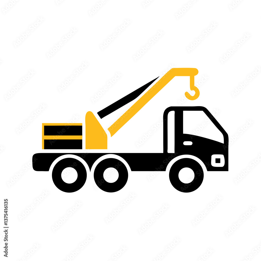 Naklejka premium Tow truck icon with crane arm vector