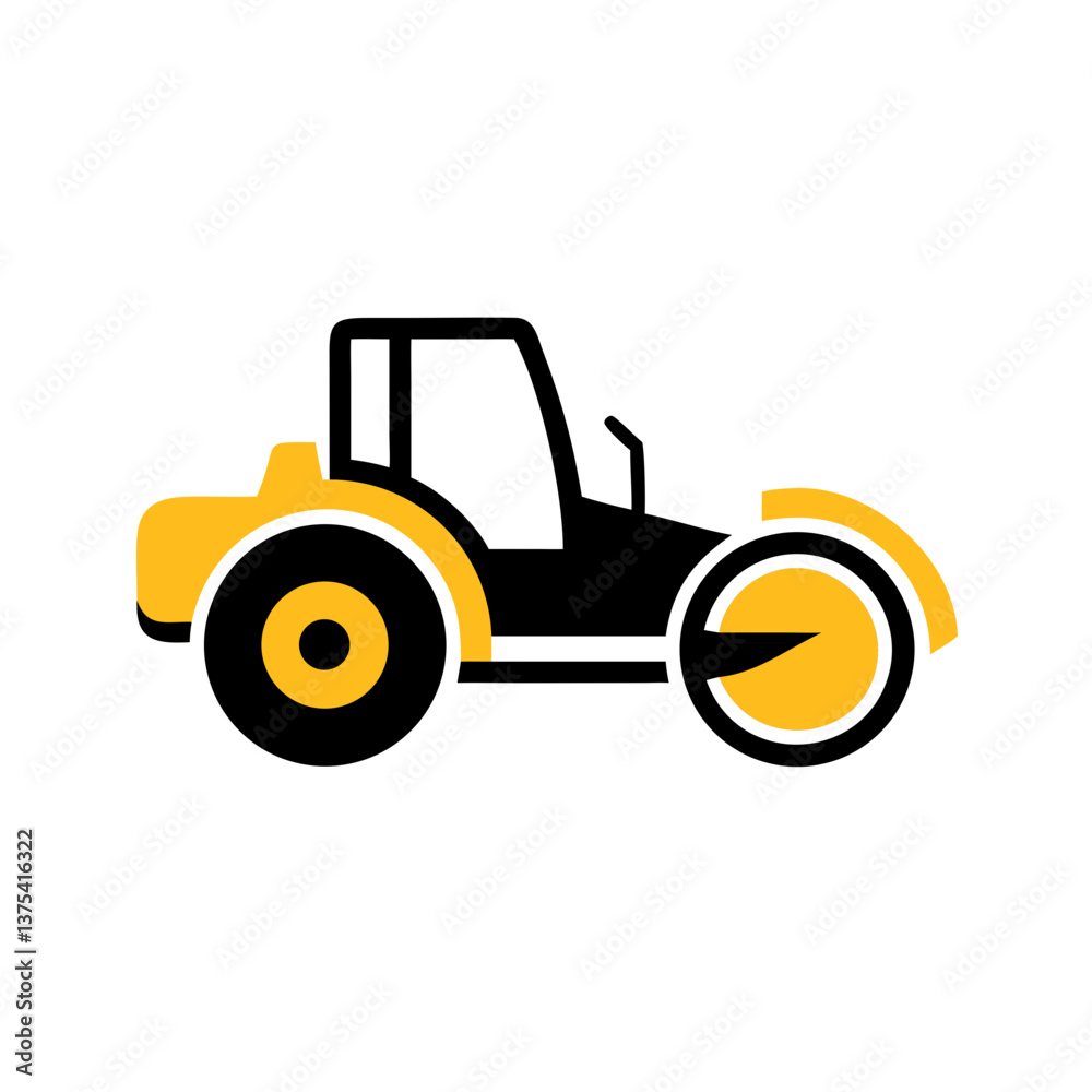 Construction tractor icon in black and yellow Construction tractor icon in black and yellow