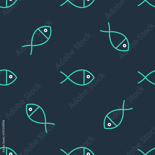 Line Christian fish symbol icon isolated seamless pattern on black background. Jesus fish symbol. Vector