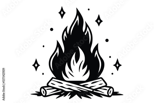 monochrome vector illustration of a bonfire