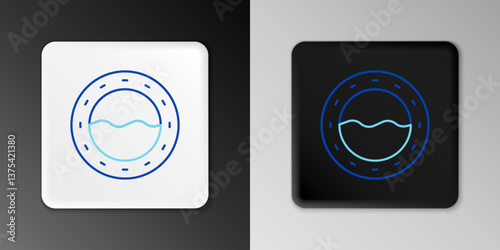 Line Ship porthole with rivets and seascape outside icon isolated on grey background. Colorful outline concept. Vector