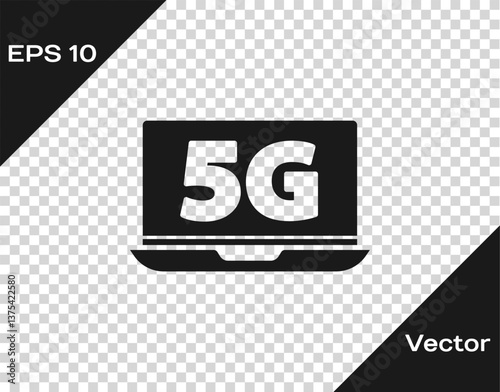 Black Laptop with 5G new wireless internet wifi icon isolated on transparent background. Global network high speed connection data rate technology. Vector