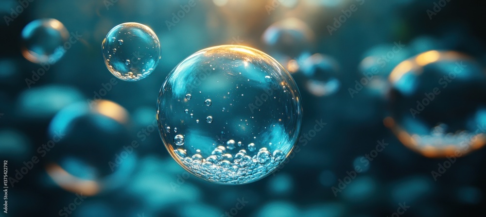 Realistic underwater fizzy bubbles sparkling in dark water with effervescent tablet dissolving Realistic underwater fizzy bubbles sparkling in dark water with effervescent tablet dissolving