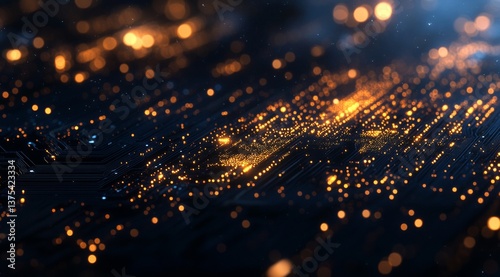 A computer chip with a lot of glowing dots