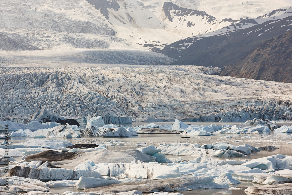 Fjallsjokull glacier and icebergs. Southeast area. Icelandic white landscape