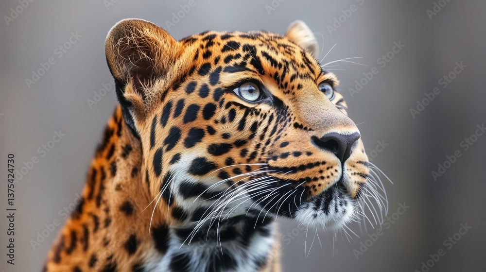 Obraz premium Majestic leopard with striking blue eyes poses gracefully in its natural habitat under soft daylight