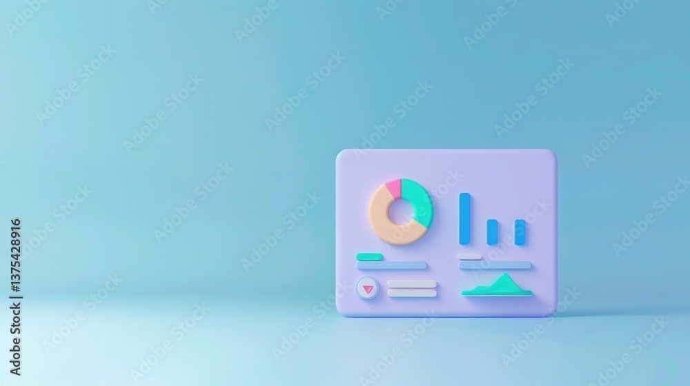 3D Pastel Dashboard Icon, Minimalist 3D render of a data dashboard. 3D Pastel Dashboard Icon, Minimalist 3D render of a data dashboard.