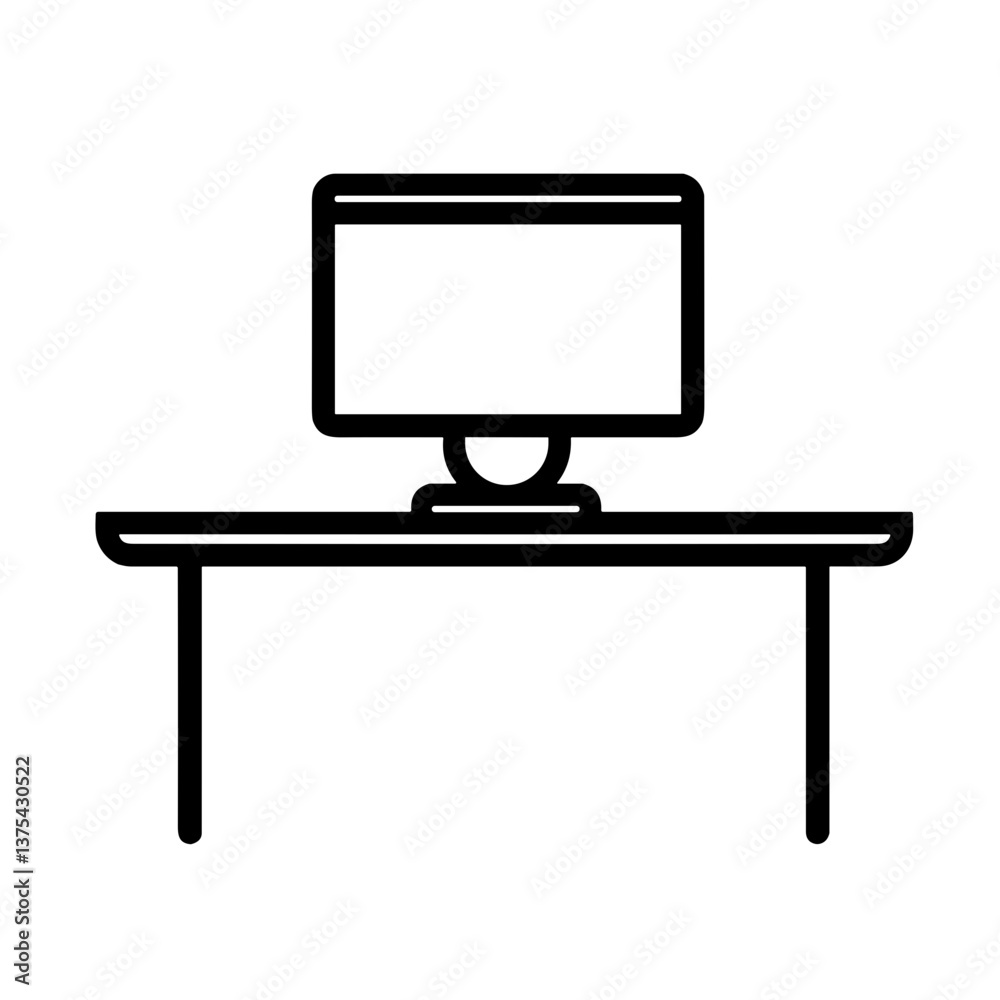 Minimalist desk with computer monitor icon for workspace setup Minimalist desk with computer monitor icon for workspace setup