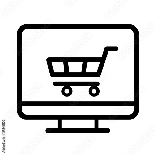 Online shopping icon with computer screen and cart symbol