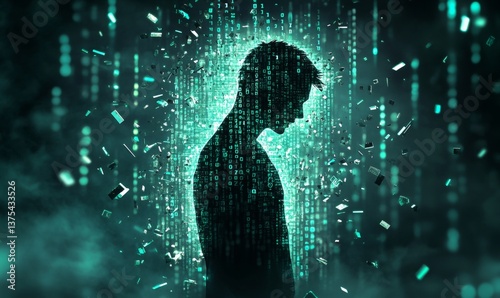 A man is standing in a green room with a lot of numbers and symbols