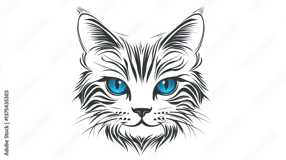 Fototapeta premium Abstract feline portrait, graphic cat head, elegant design, stock photo
