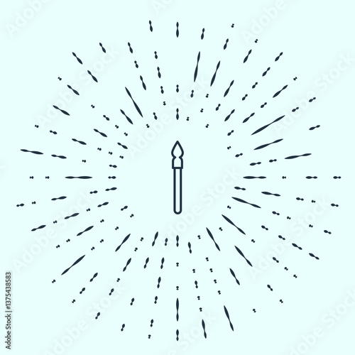 Black line Medieval spear icon isolated on grey background. Medieval weapon. Abstract circle random dots. Vector