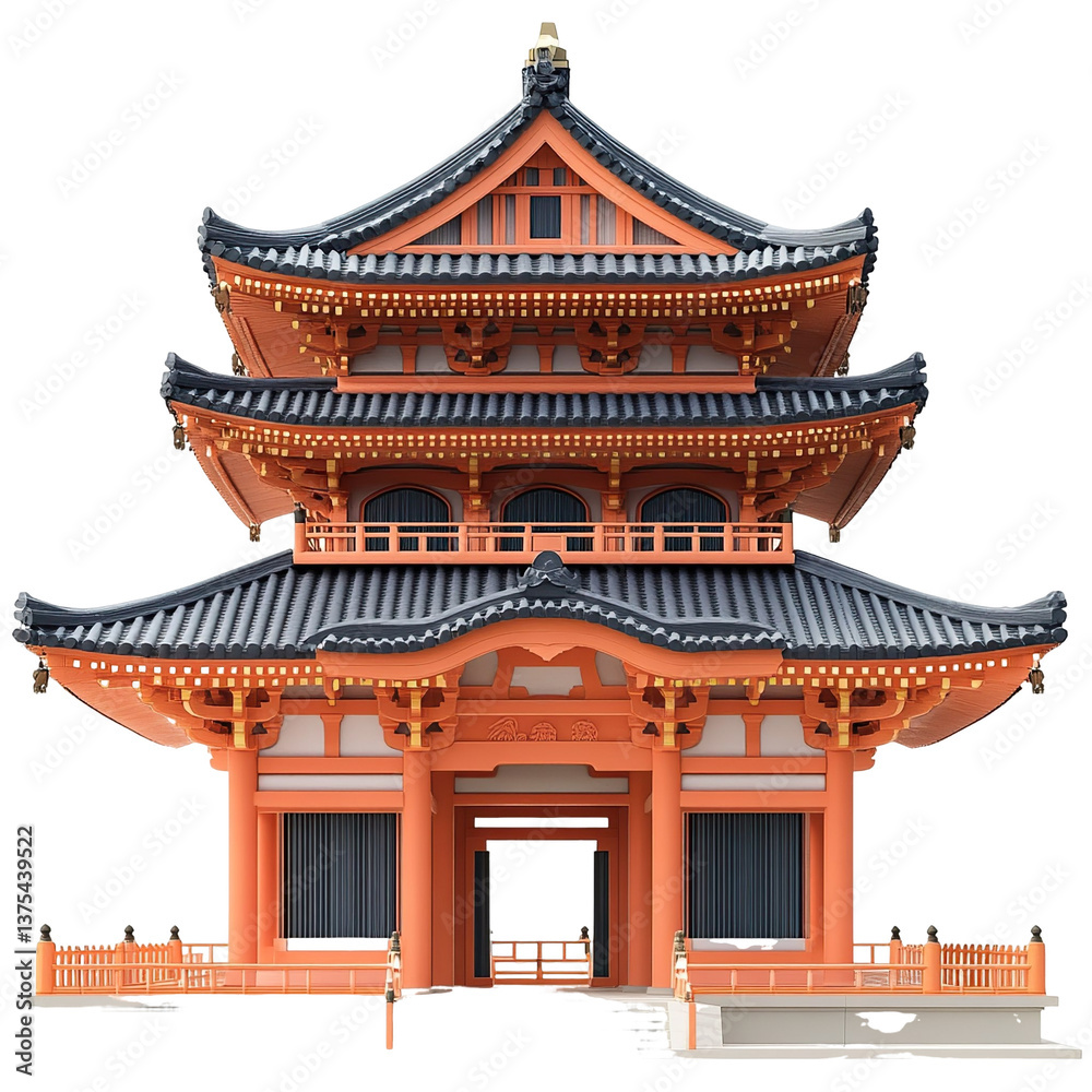 Obraz premium 3D front view illustration of a Nara National Museum Japan monument isolated on a white transparent background