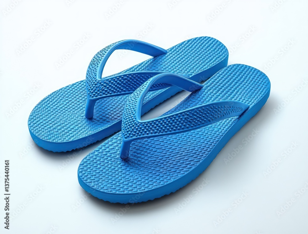Bright Blue Flip-Flops on White Background Minimalistic Summer Footwear Bright Blue Flip-Flops on White Background Minimalistic Summer Footwear