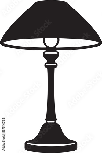 Silhouette illustration of a traditional table lamp with a classic design and shade. Perfect for minimalist, home decor, or lighting design concepts in vector or iconographic formats.