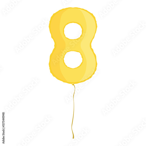 Yellow inflatable foil balloon icon. Party decoration figure. Glossy golden 8 eight number isolated on white background. Vector