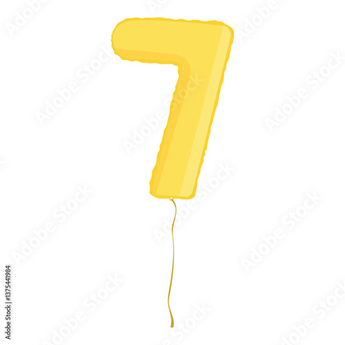 Yellow inflatable foil balloon icon. Party decoration figure. Glossy golden 7 seven number isolated on white background. Vector
