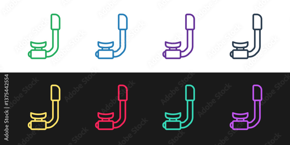 Set line Snorkel icon isolated on black and white background. Diving underwater equipment. Vector Set line Snorkel icon isolated on black and white background. Diving underwater equipment. Vector