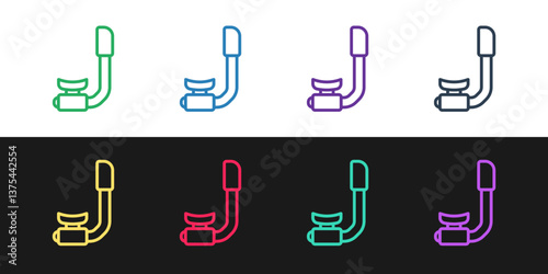 Set line Snorkel icon isolated on black and white background. Diving underwater equipment. Vector