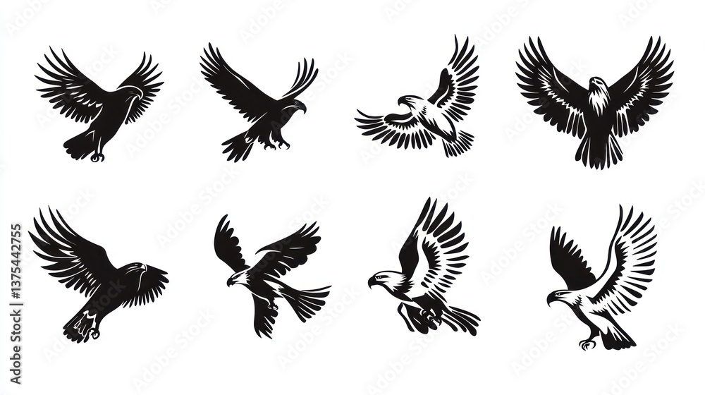 Obraz premium Eagles in flight, silhouette graphic design, royalty-free image
