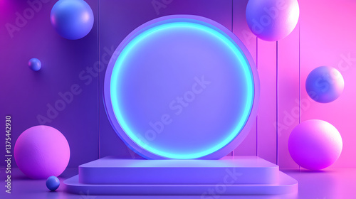 3d rendering of purple and blue abstract geometric background. Scene for advertising, technology, showcase, banner, game, sport, cosmetic, business, metaverse. Sci-Fi Illustration. Product display