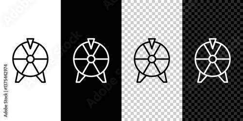 Set line Lucky wheel icon isolated on black and white, transparent background. Vector