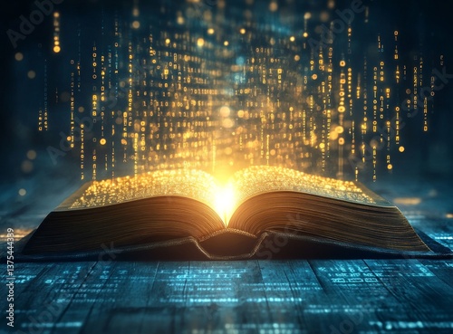 A book with a glowing light on the pages