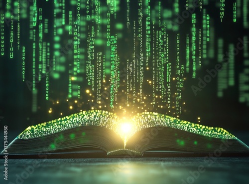 A book with a glowing light on the pages