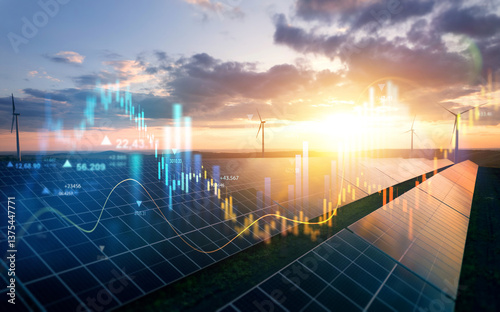 Increase in electricity prices on the world market. Green energy in full development.Investment finance chart,stock market business and exchange financial growth graph. 