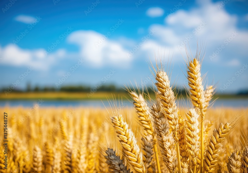 Fototapeta premium Golden Wheat Field Under a Blue Sky