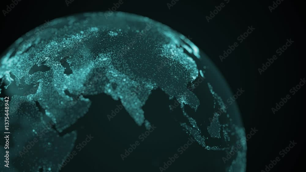 Animated background with digital blue globe and dots.