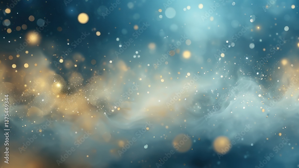 Obraz premium A softly blurred cosmic mist background with deep navy blues, soft gold gradients. dreamlike background for text